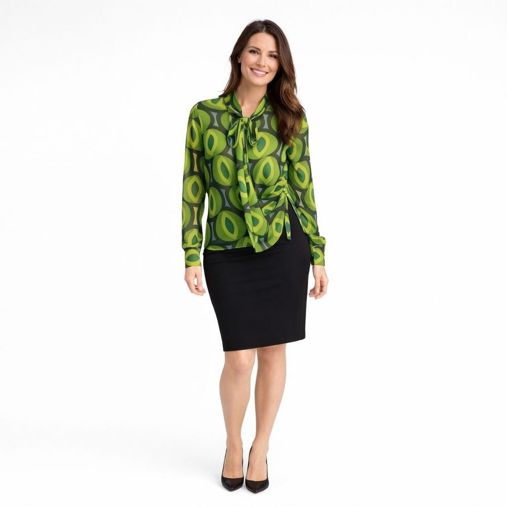 ZARA Green Wrap Small Blouse With Tie Neck & Button Details Lightweight Sheer